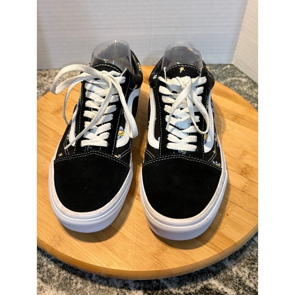 Vans Old Skool Black Yellow Flower Smiley Face Skate Shoes Women's 8.5‎